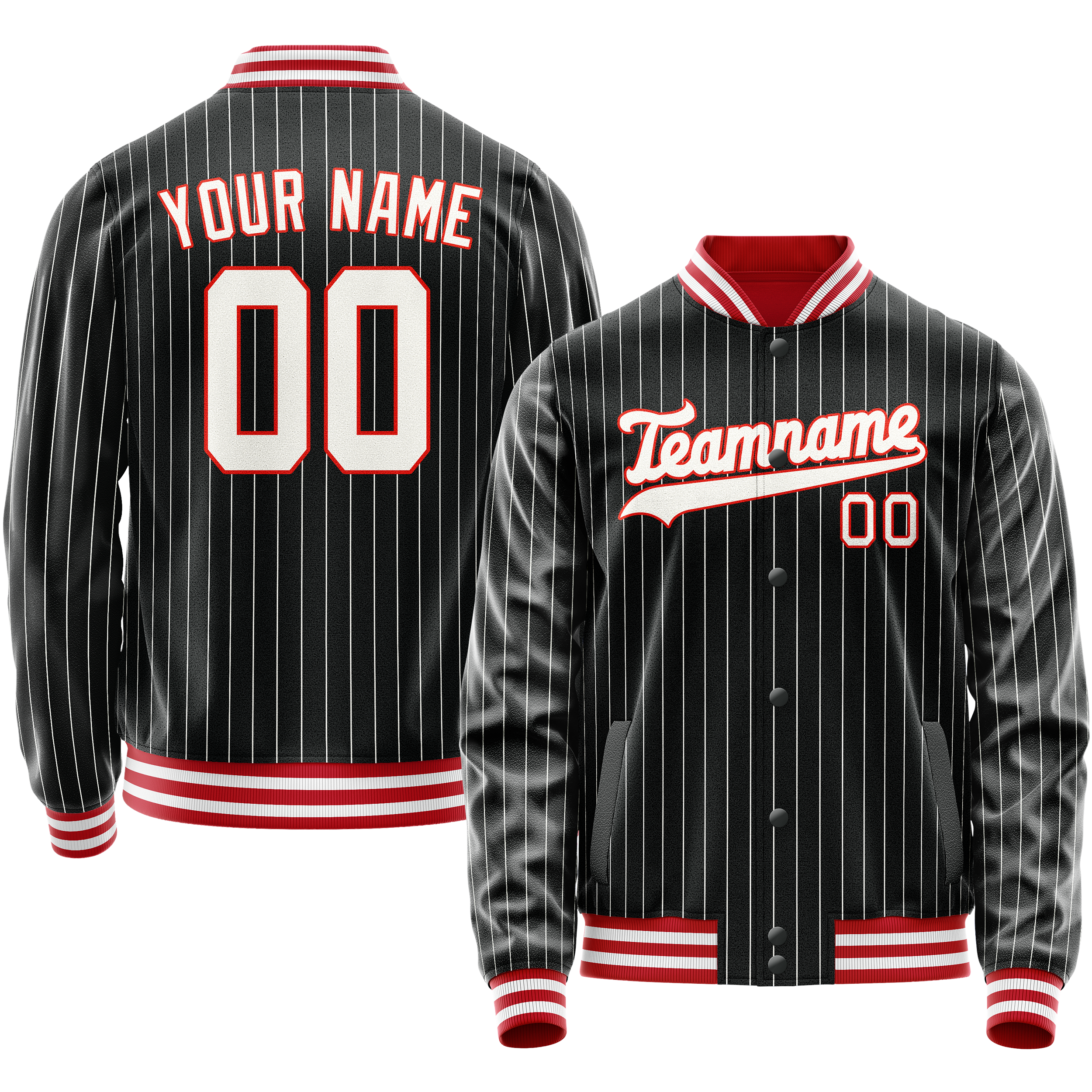 Personalized Black & Orange White Pinstripe Varsity Letterman Jacket