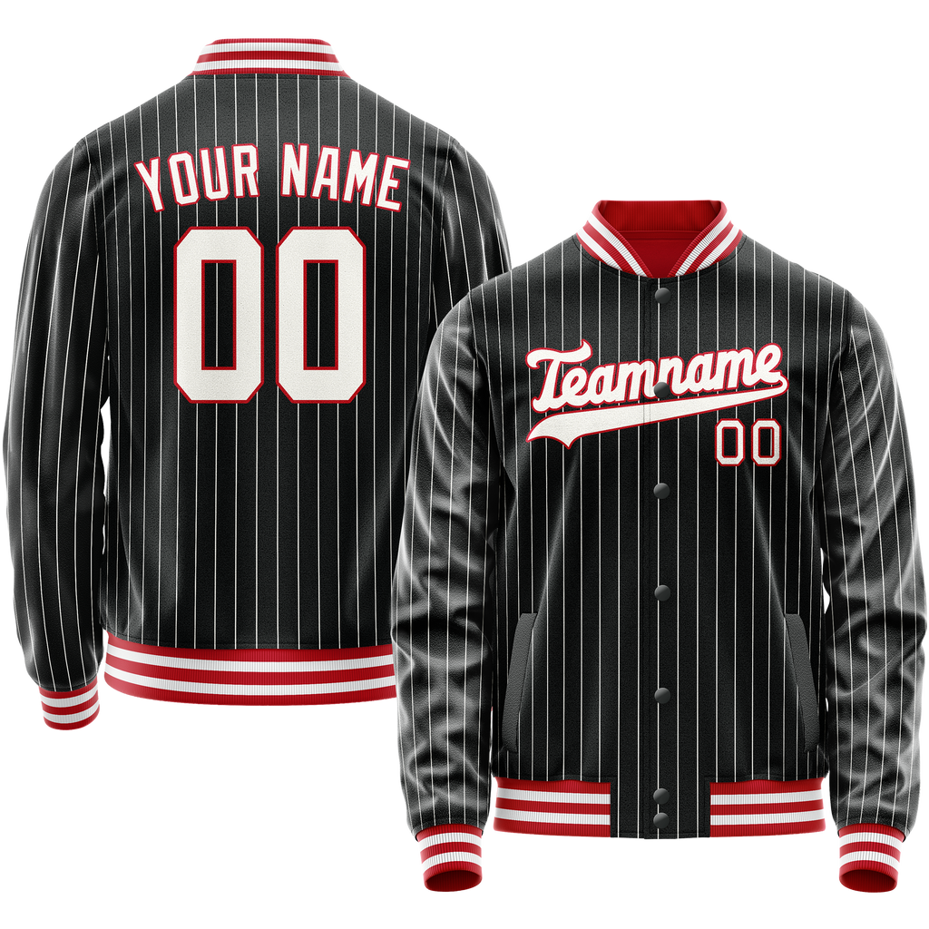 Personalized Black & White White Pinstripe Varsity Letterman Jacket