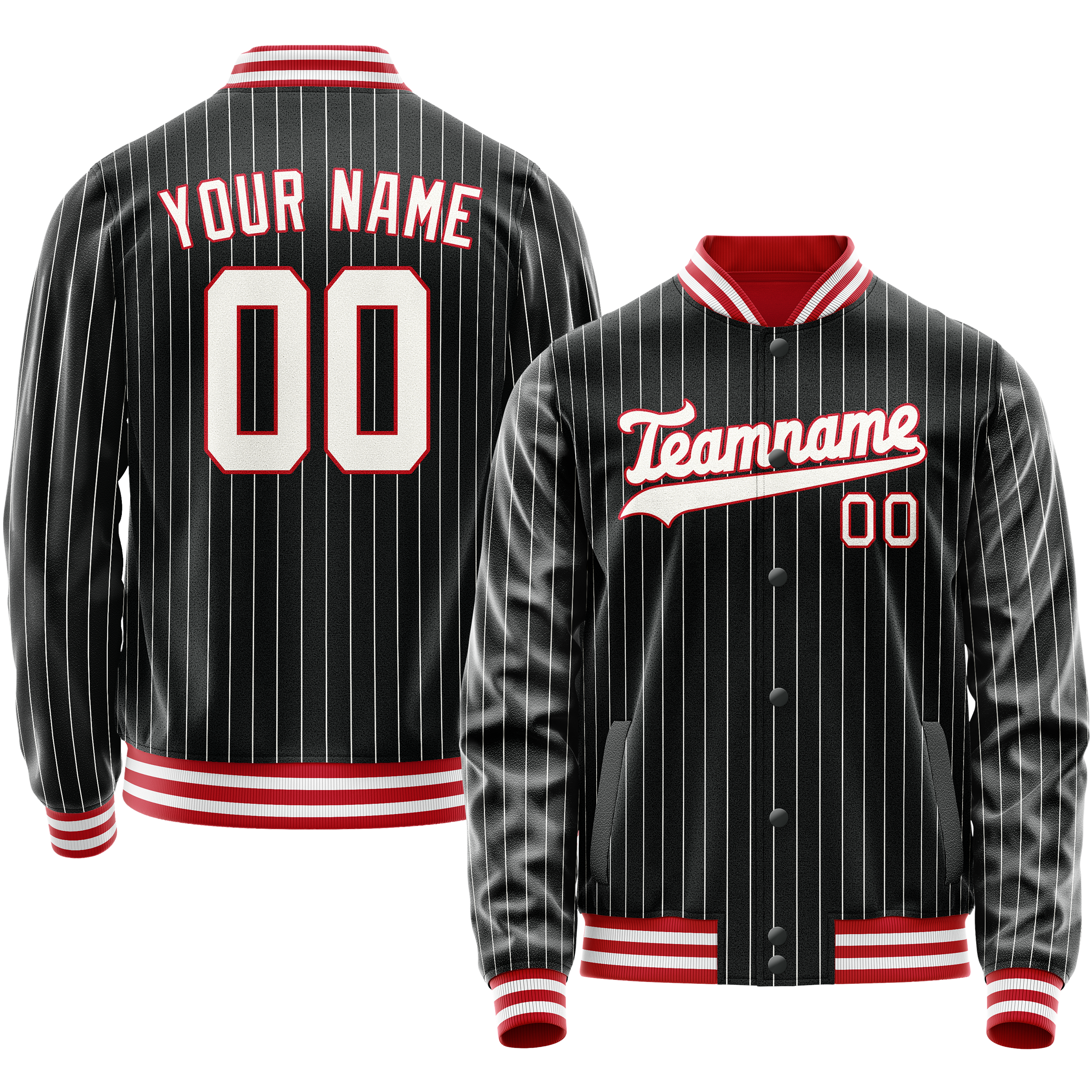 Personalized Black & White White Pinstripe Varsity Letterman Jacket