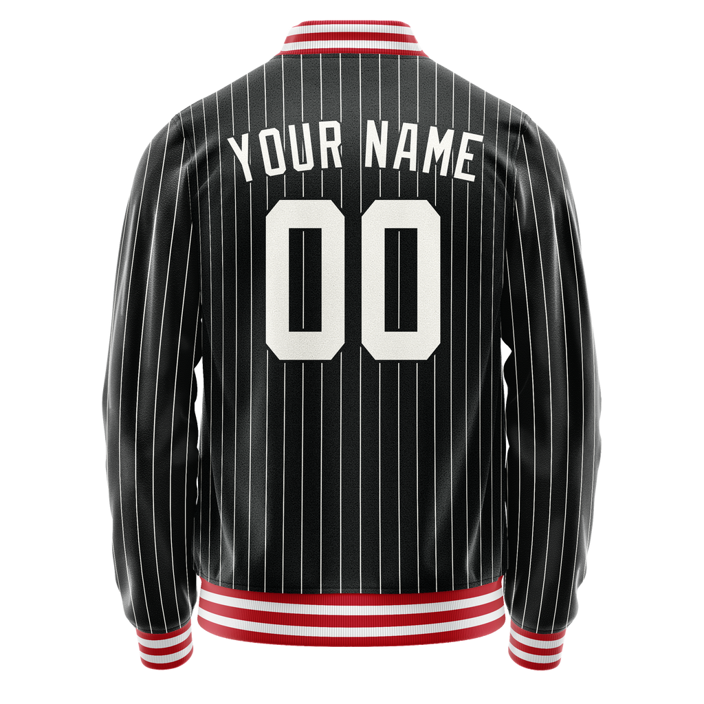 Personalized Black & White Gray Pinstripe Varsity Letterman Jacket