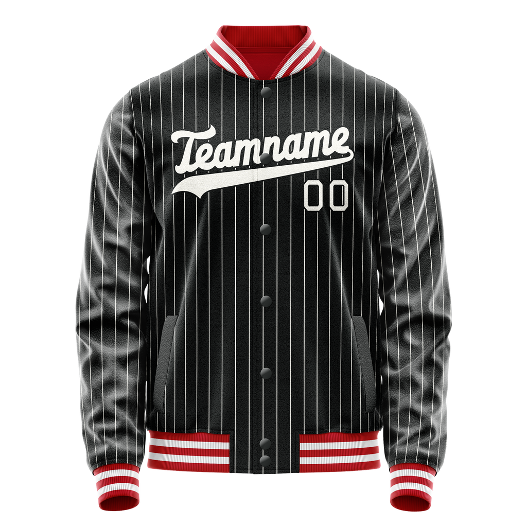 Personalized Black & White Gray Pinstripe Varsity Letterman Jacket