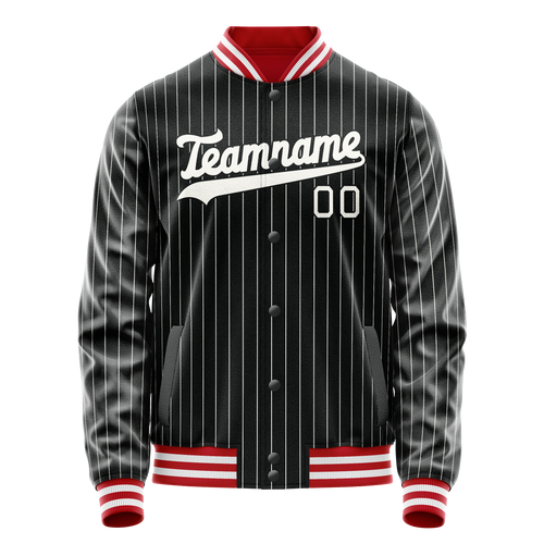 Personalized Black & White Gray Pinstripe Varsity Letterman Jacket