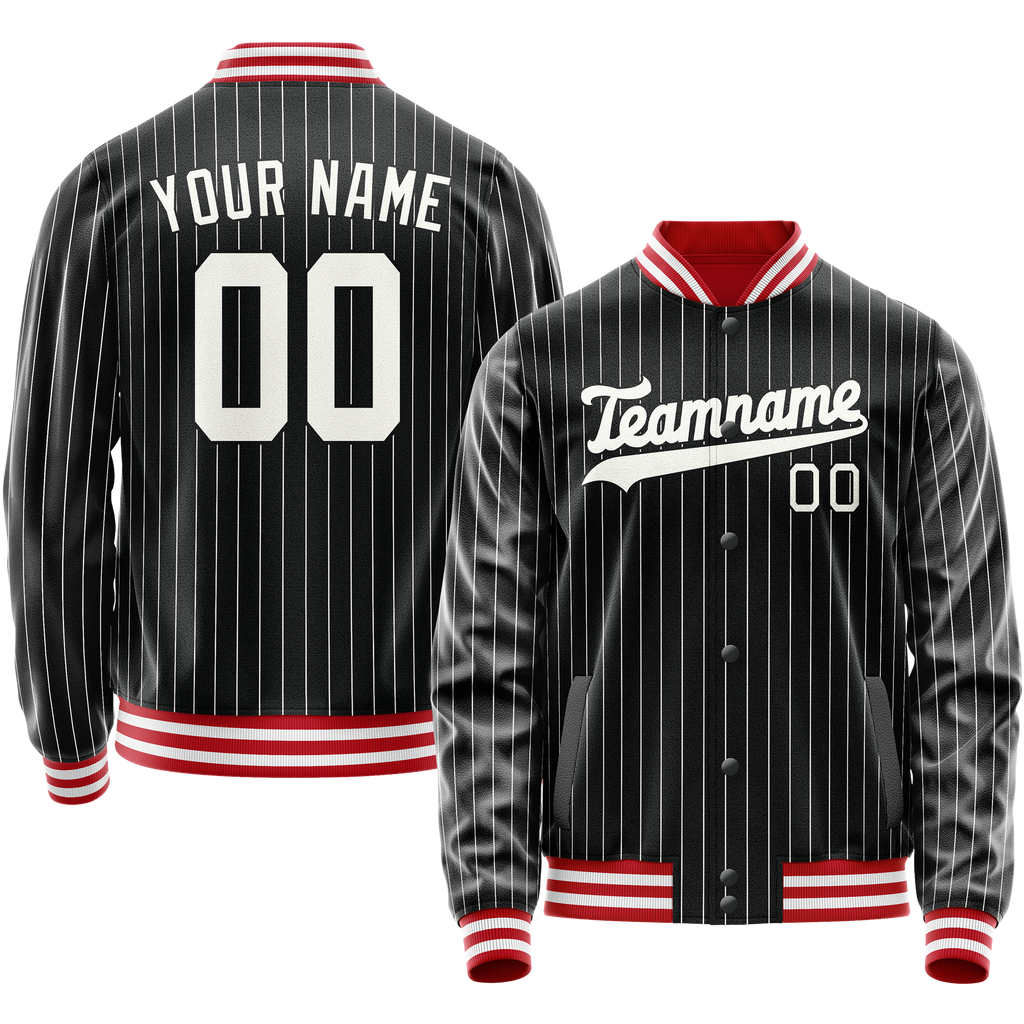 Personalized Black & White Gray Pinstripe Varsity Letterman Jacket