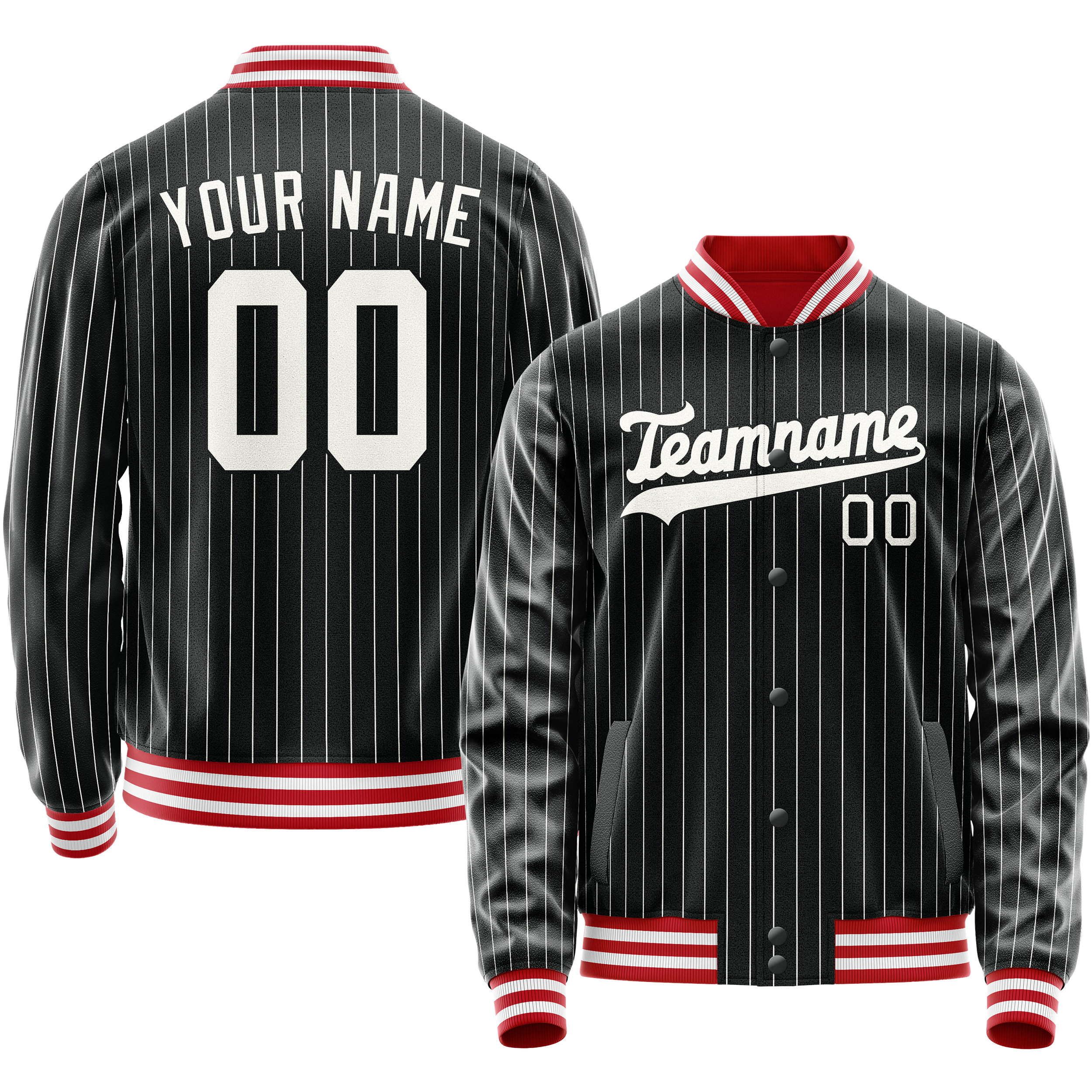 Personalized Black & White Gray Pinstripe Varsity Letterman Jacket