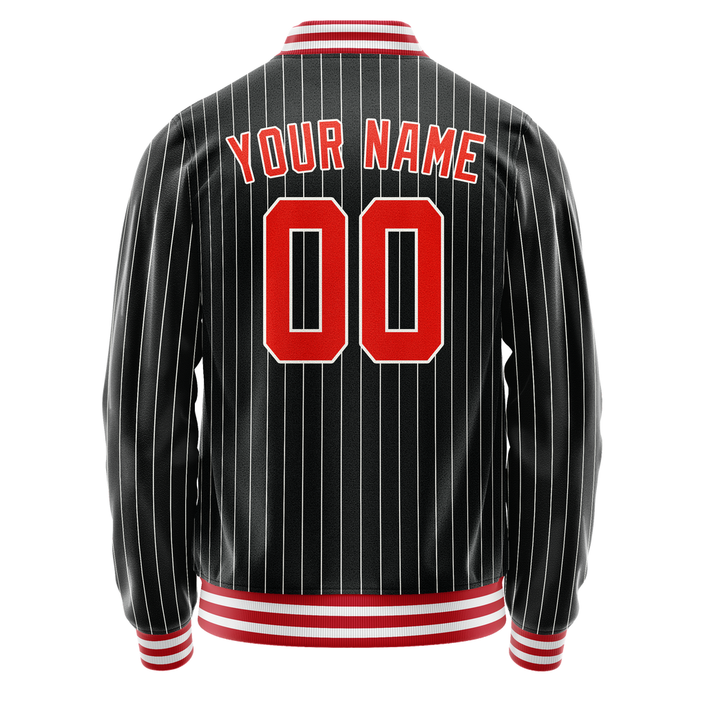 Personalized Black & Orange Gray Pinstripe Varsity Letterman Jacket