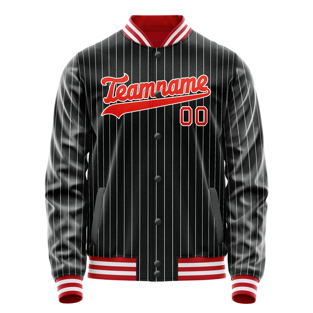 Personalized Black & Orange Gray Pinstripe Varsity Letterman Jacket