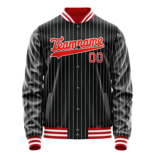 Personalized Black & Orange Gray Pinstripe Varsity Letterman Jacket
