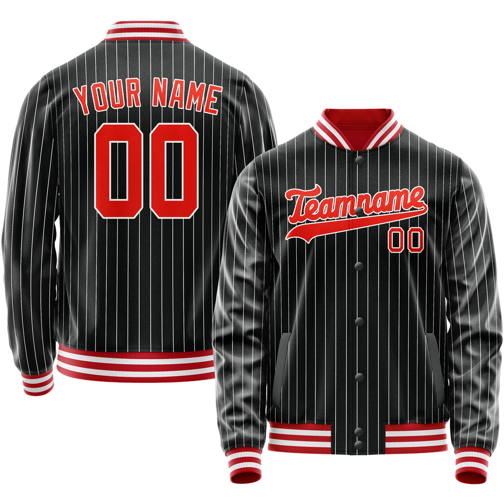 Personalized Black & Orange Gray Pinstripe Varsity Letterman Jacket