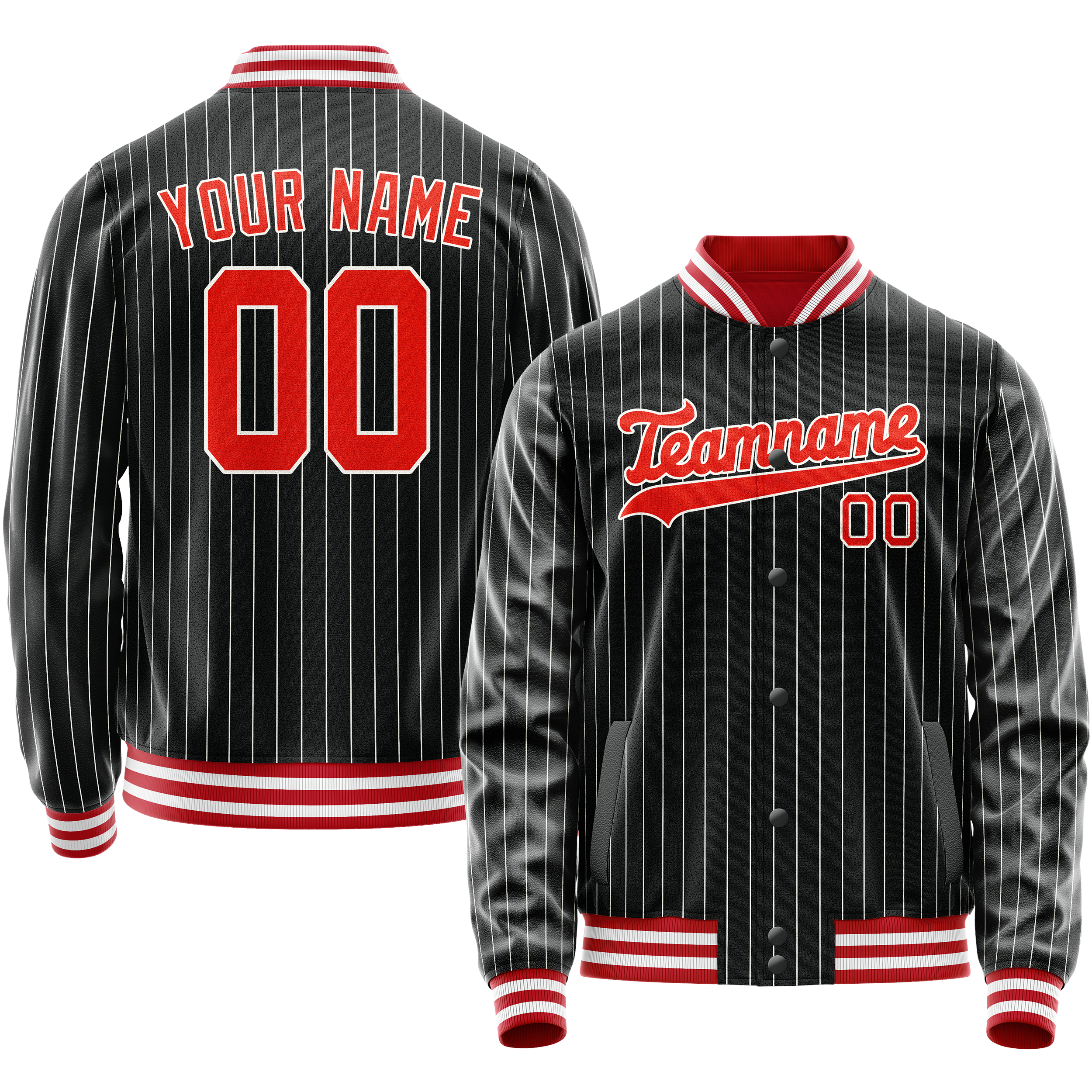 Personalized Black & Orange Gray Pinstripe Varsity Letterman Jacket
