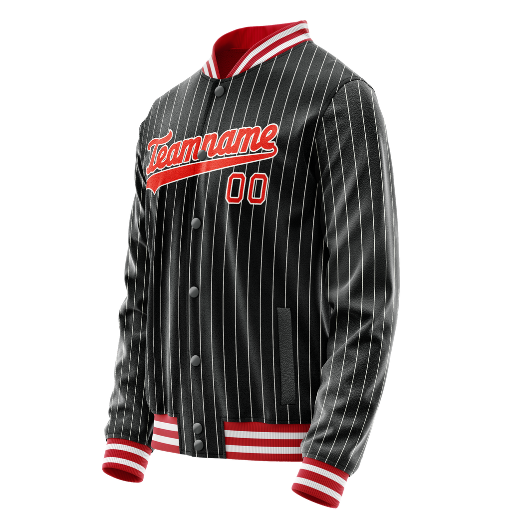 Personalized Black & Orange Gray Pinstripe Varsity Letterman Jacket