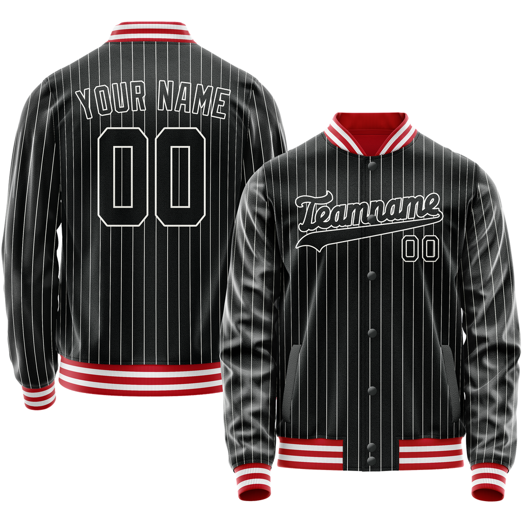 Personalized Black & White White Pinstripe Varsity Letterman Jacket