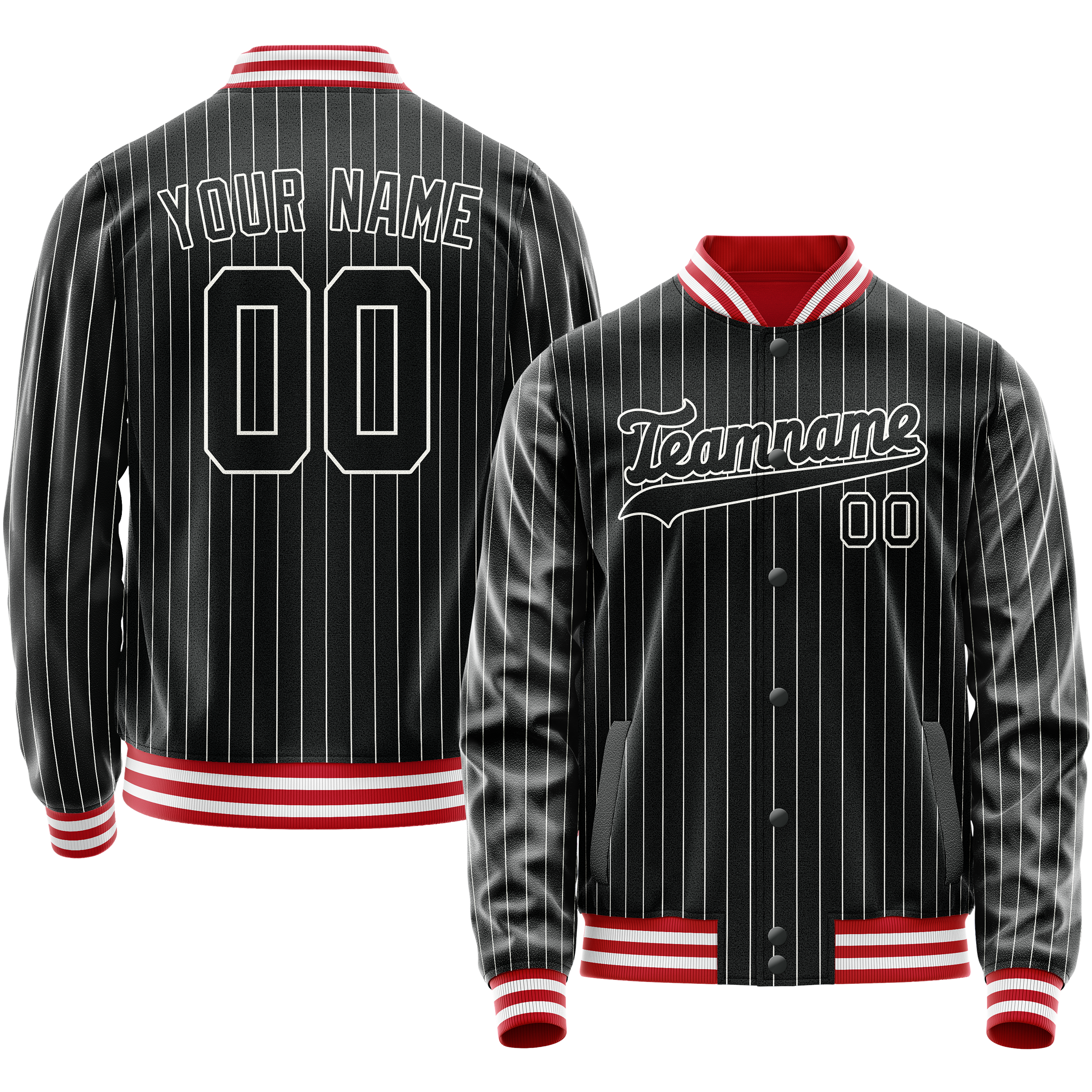 Personalized Black & White White Pinstripe Varsity Letterman Jacket