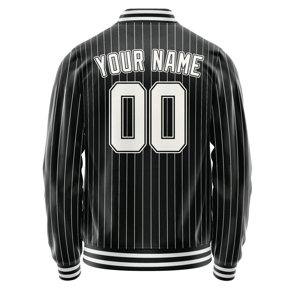 Personalized Black & White Gray Pinstripe Varsity Letterman Jacket