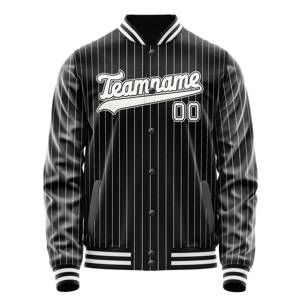 Personalized Black & White Gray Pinstripe Varsity Letterman Jacket