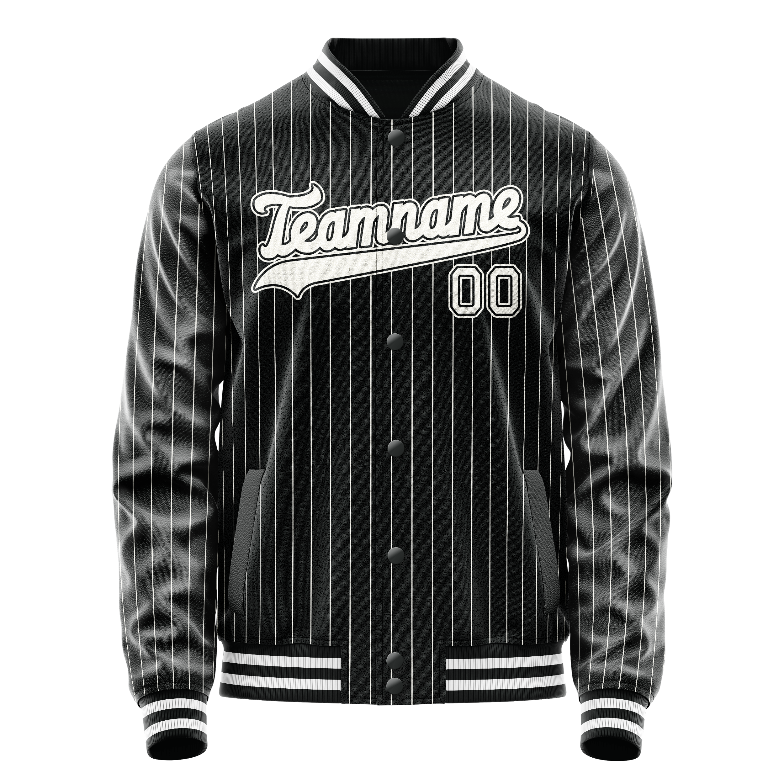 Personalized Black & White Gray Pinstripe Varsity Letterman Jacket