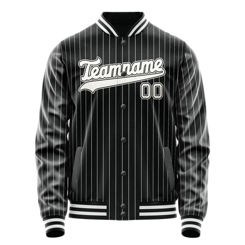 Personalized Black & White Gray Pinstripe Varsity Letterman Jacket