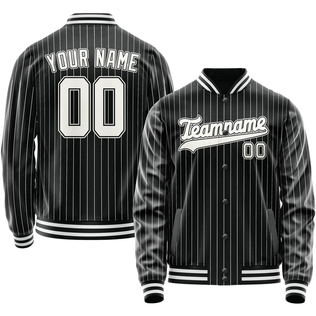 Personalized Black & White Gray Pinstripe Varsity Letterman Jacket