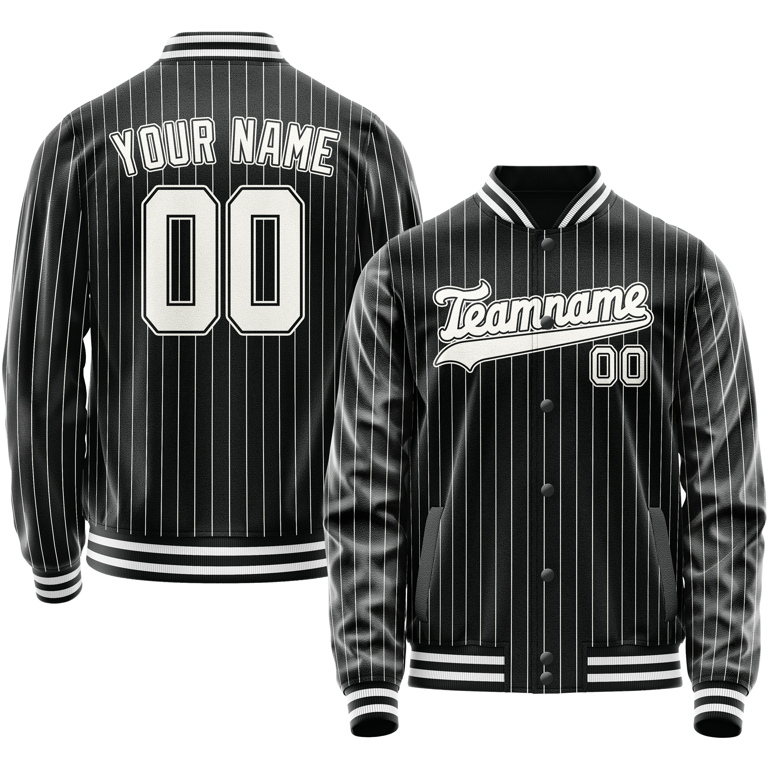 Personalized Black & White Gray Pinstripe Varsity Letterman Jacket