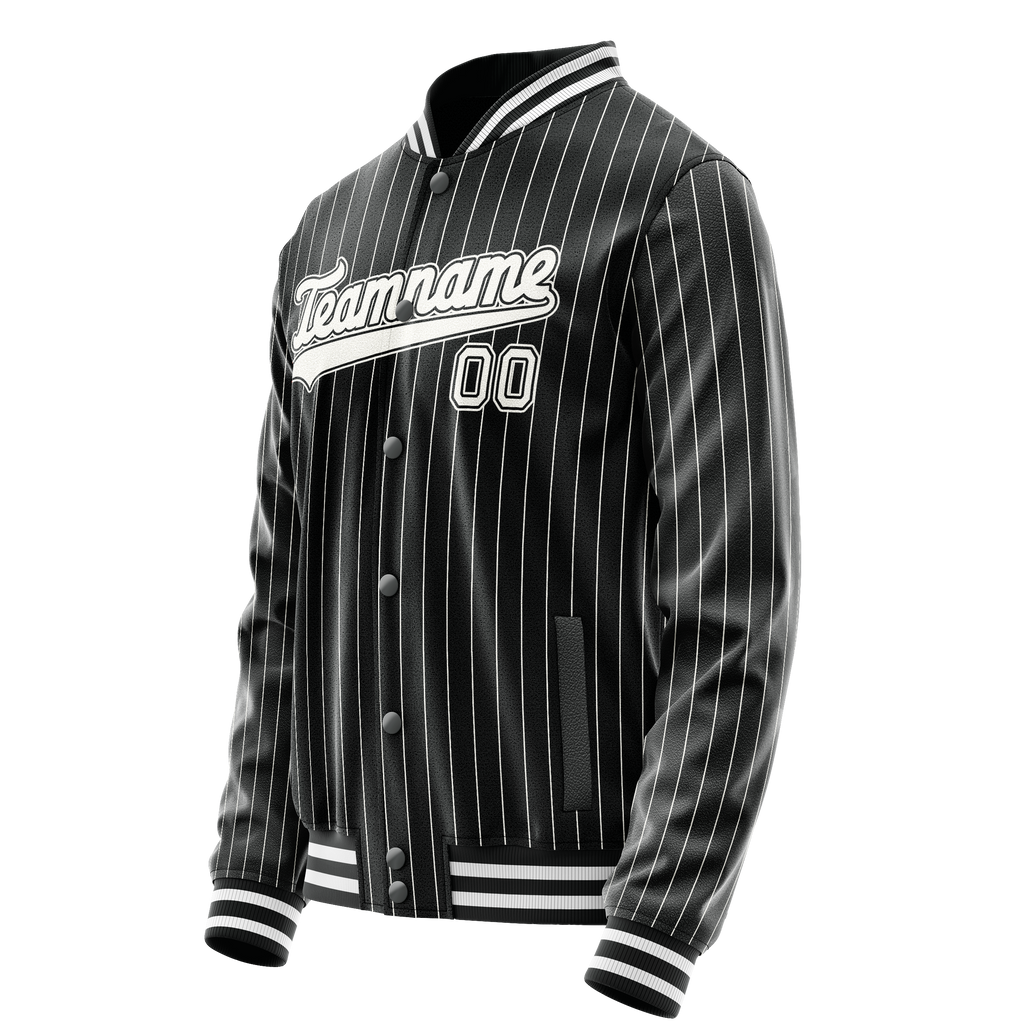 Personalized Black & White Gray Pinstripe Varsity Letterman Jacket