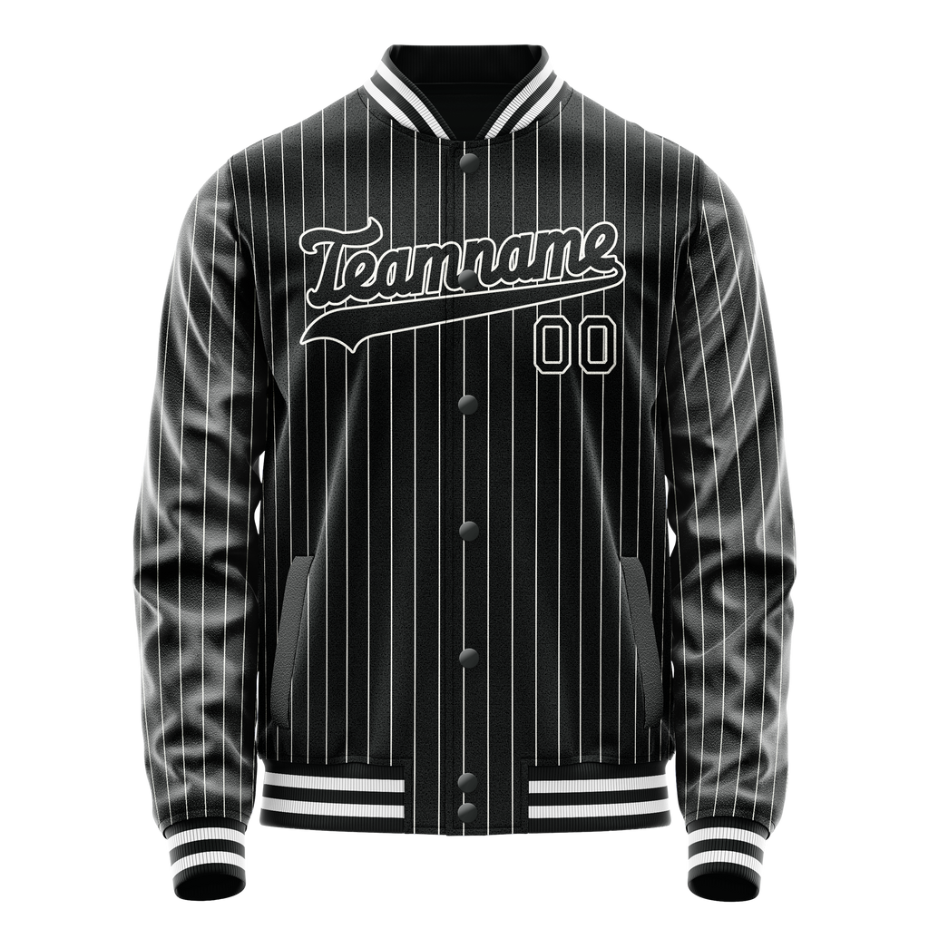 Personalized Black & White White Pinstripe Varsity Letterman Jacket