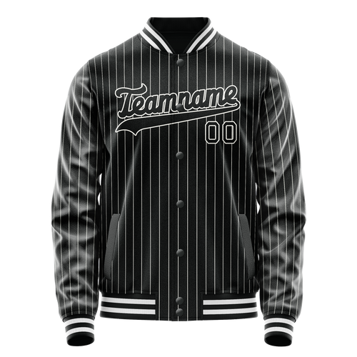 Personalized Black & White White Pinstripe Varsity Letterman Jacket