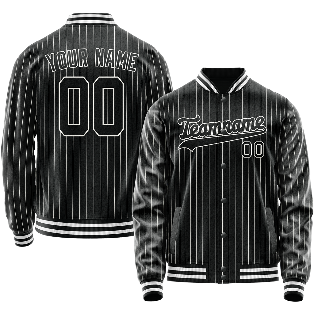 Personalized Black & White White Pinstripe Varsity Letterman Jacket