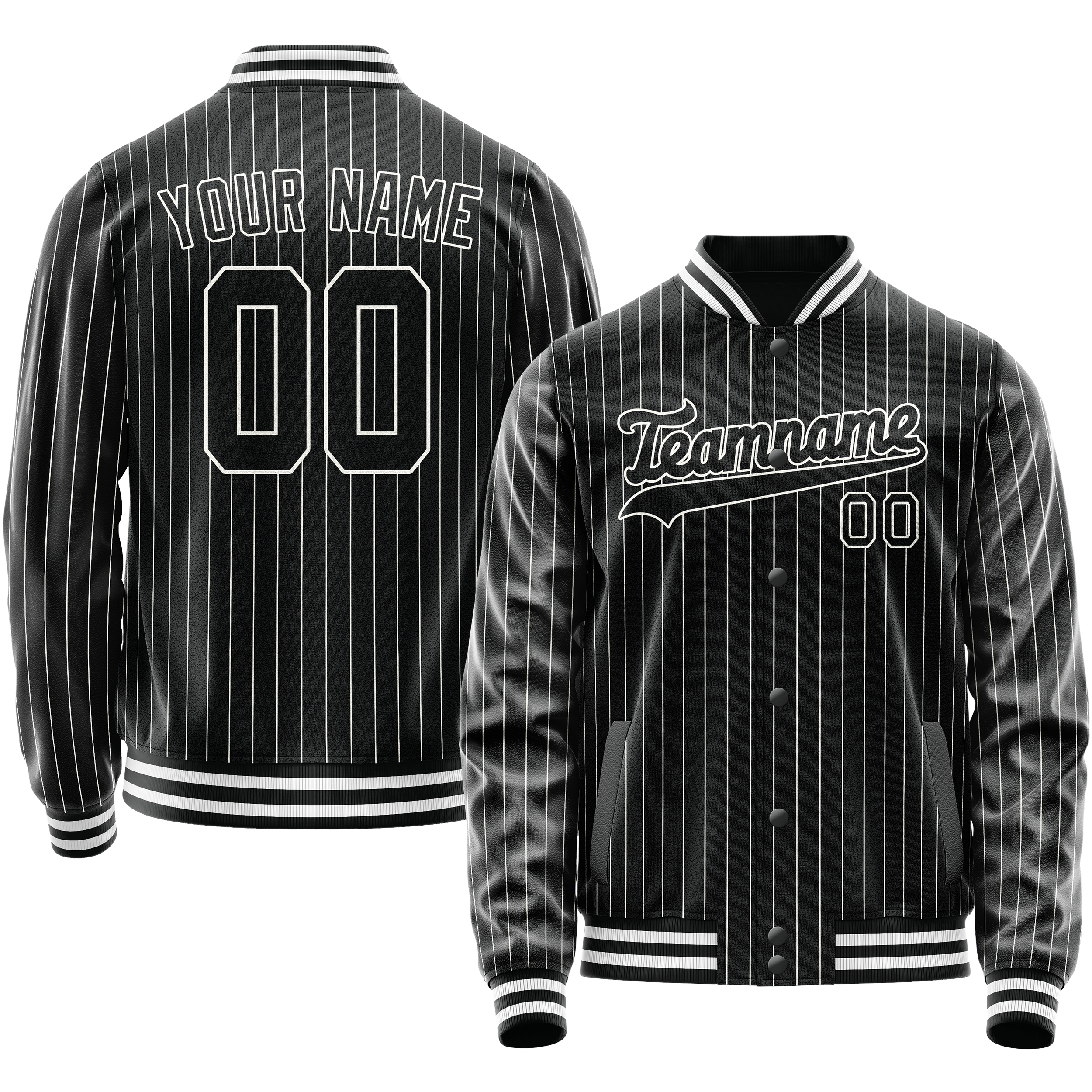 Personalized Black & White White Pinstripe Varsity Letterman Jacket
