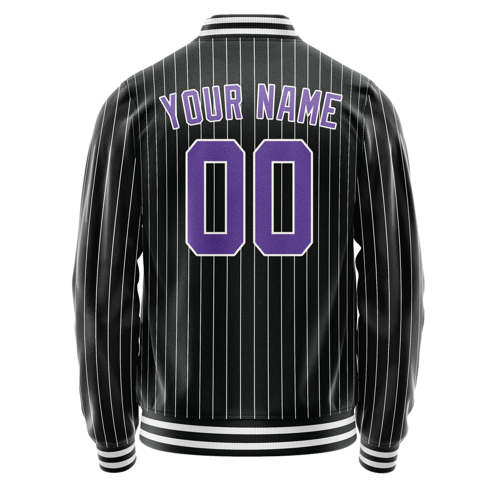 Personalized Black & Purple Gray Pinstripe Varsity Letterman Jacket