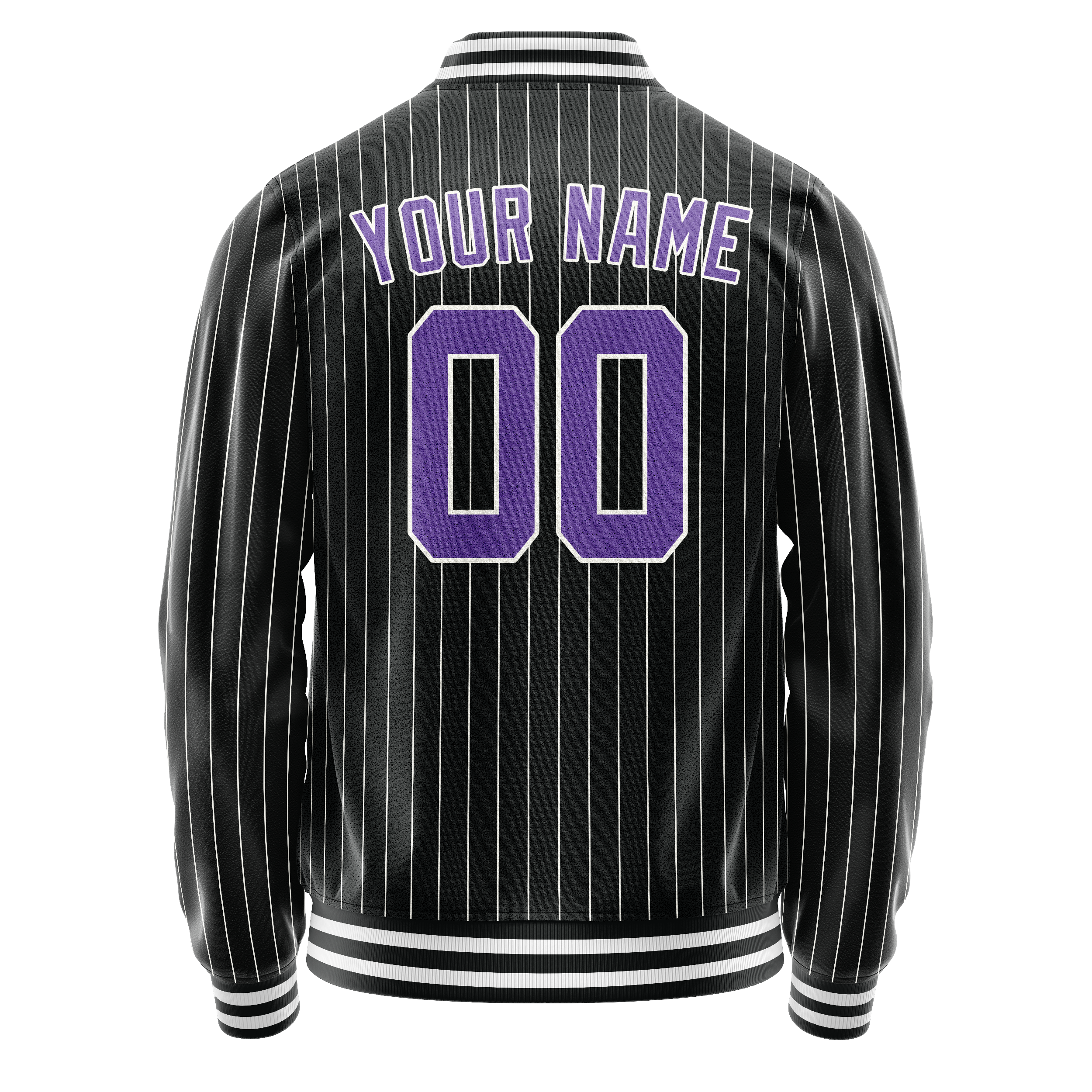 Personalized Black & Purple Gray Pinstripe Varsity Letterman Jacket