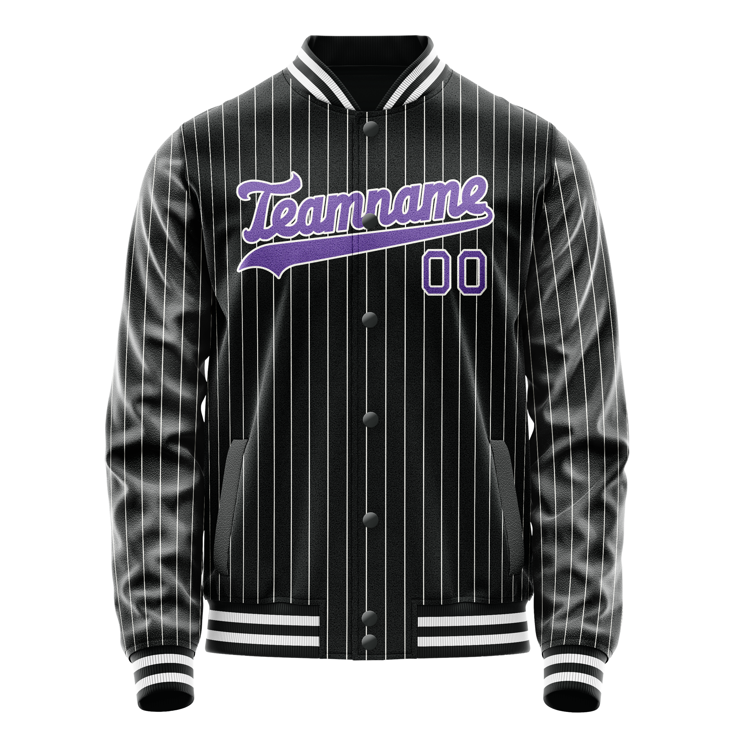 Personalized Black & Purple Gray Pinstripe Varsity Letterman Jacket