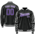 Personalized Black & Purple Gray Pinstripe Varsity Letterman Jacket