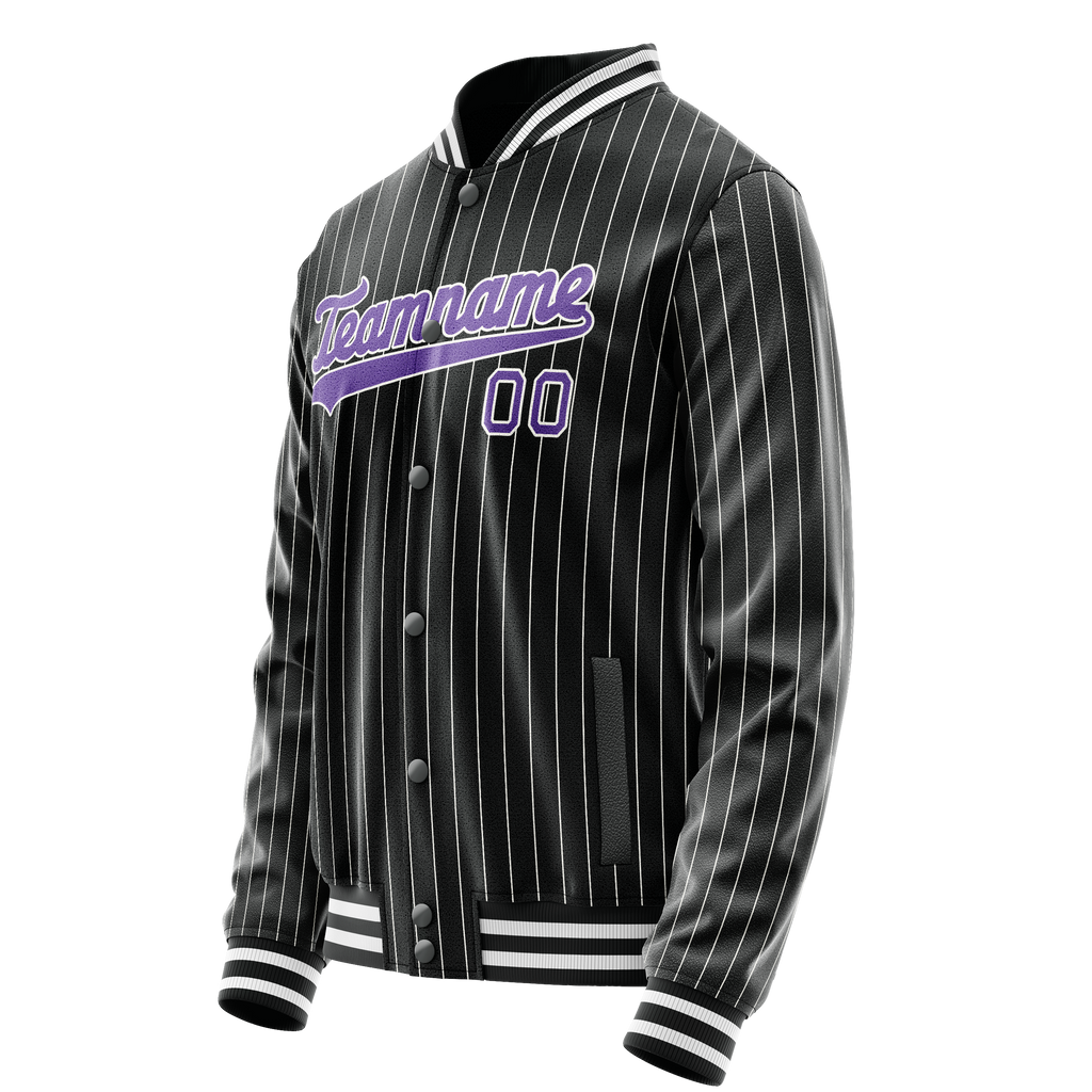 Personalized Black & Purple Gray Pinstripe Varsity Letterman Jacket