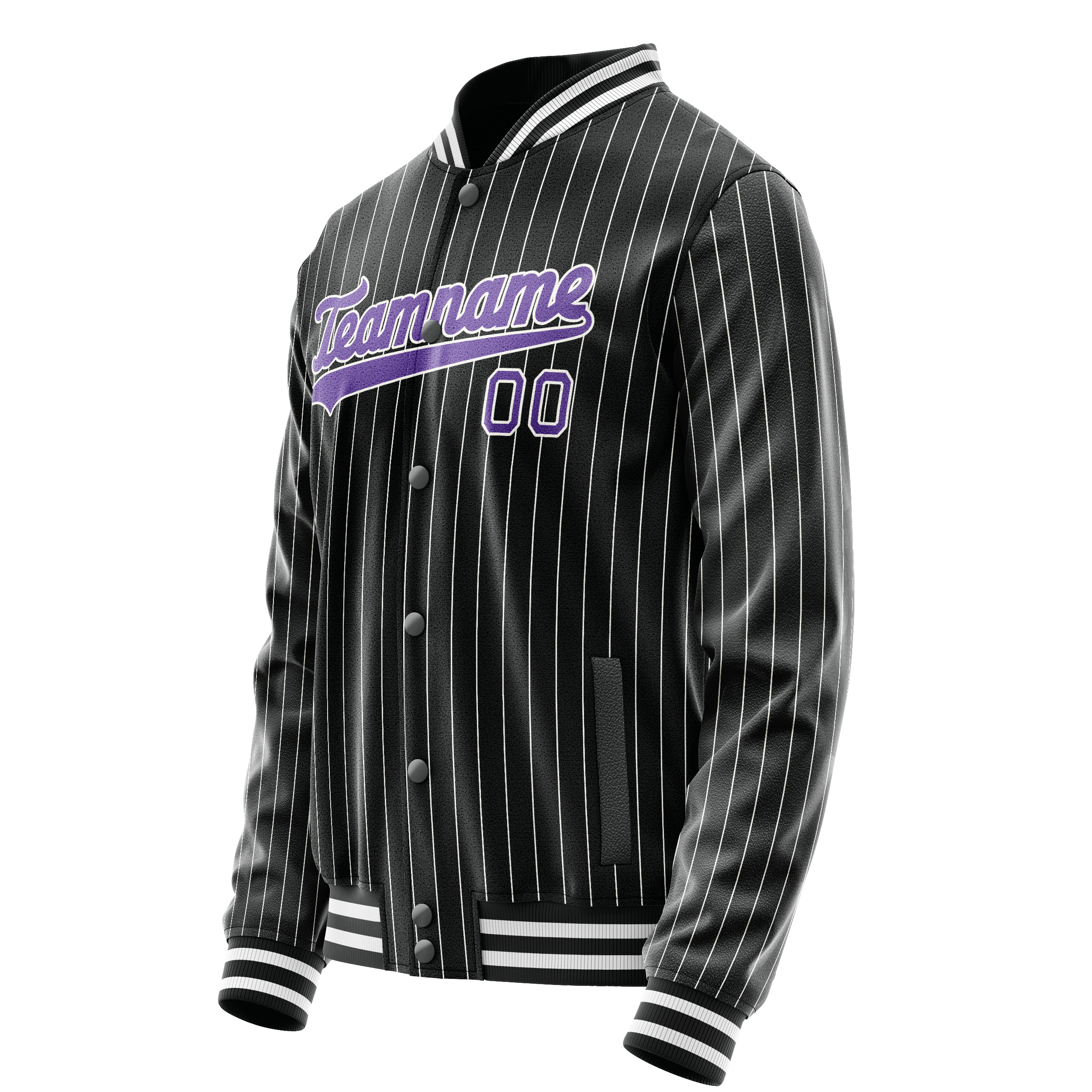 Personalized Black & Purple Gray Pinstripe Varsity Letterman Jacket