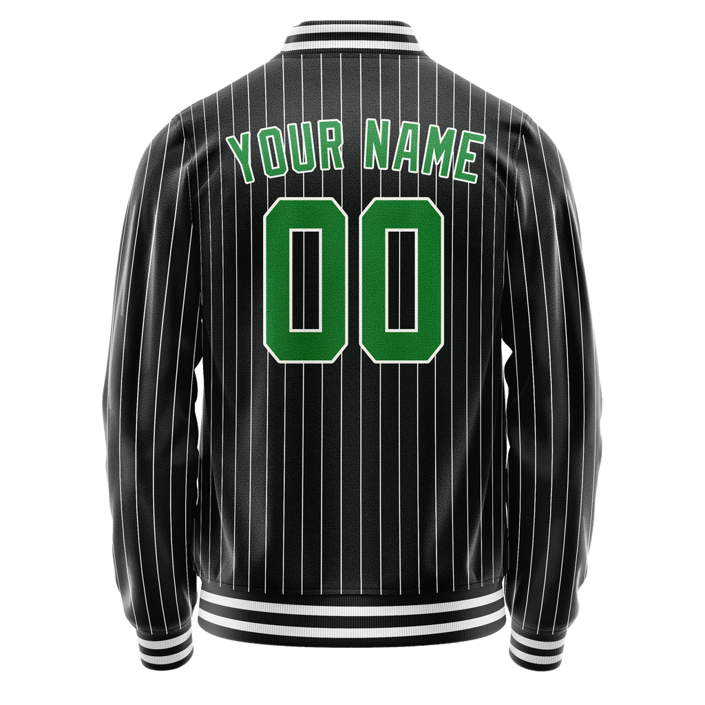 Personalized Black & Neon-Green Gray Pinstripe Varsity Letterman Jacket