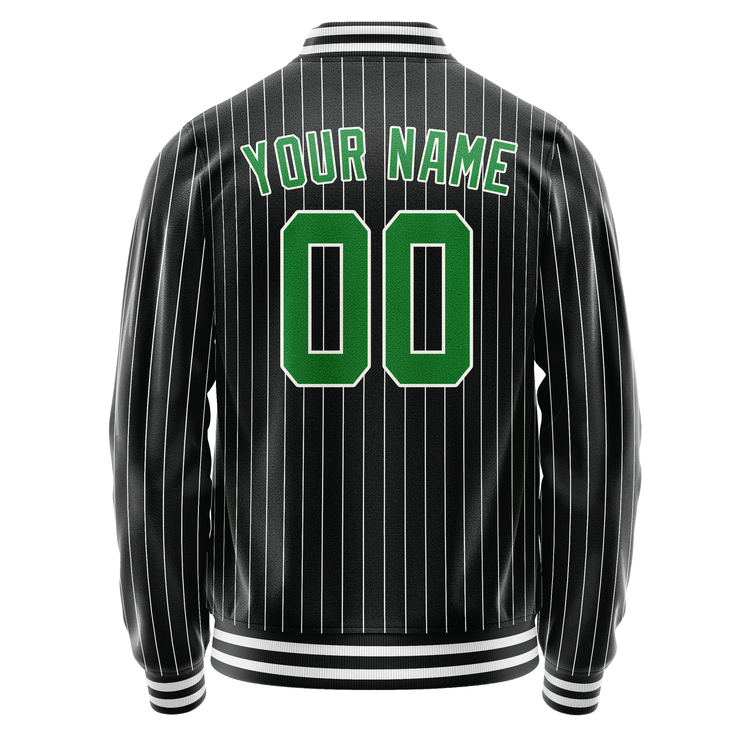 Personalized Black & Neon-Green Gray Pinstripe Varsity Letterman Jacket