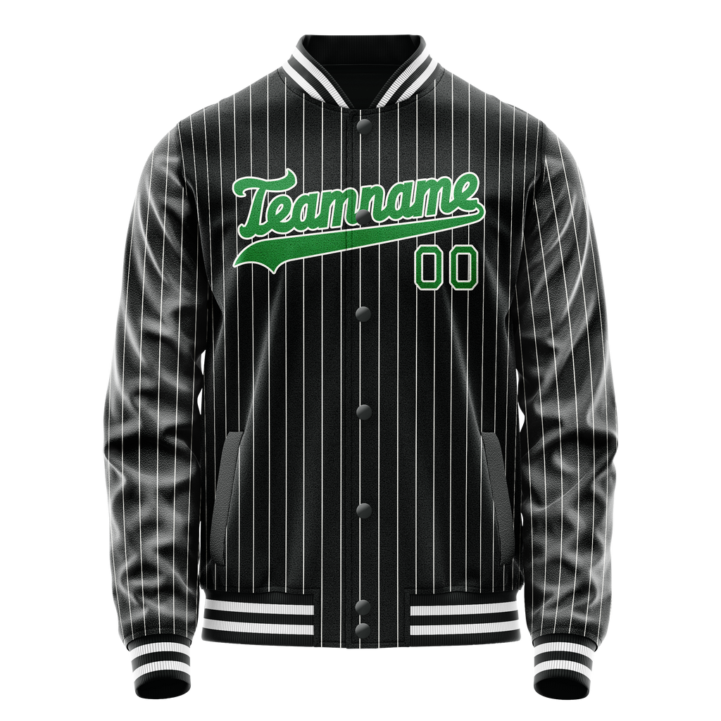 Personalized Black & Neon-Green Gray Pinstripe Varsity Letterman Jacket