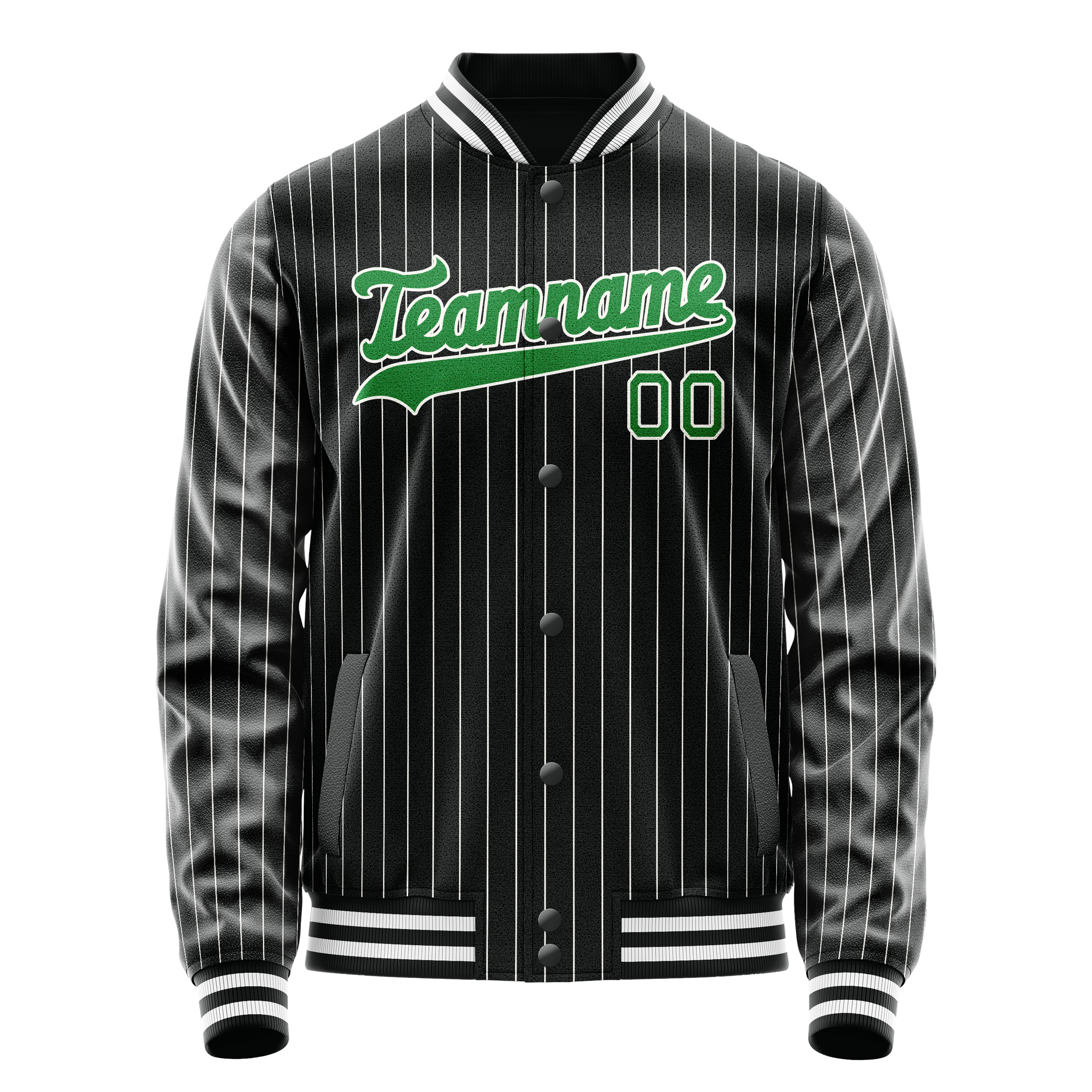 Personalized Black & Neon-Green Gray Pinstripe Varsity Letterman Jacket