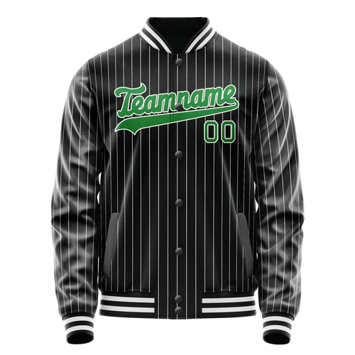 Personalized Black & Neon-Green Gray Pinstripe Varsity Letterman Jacket