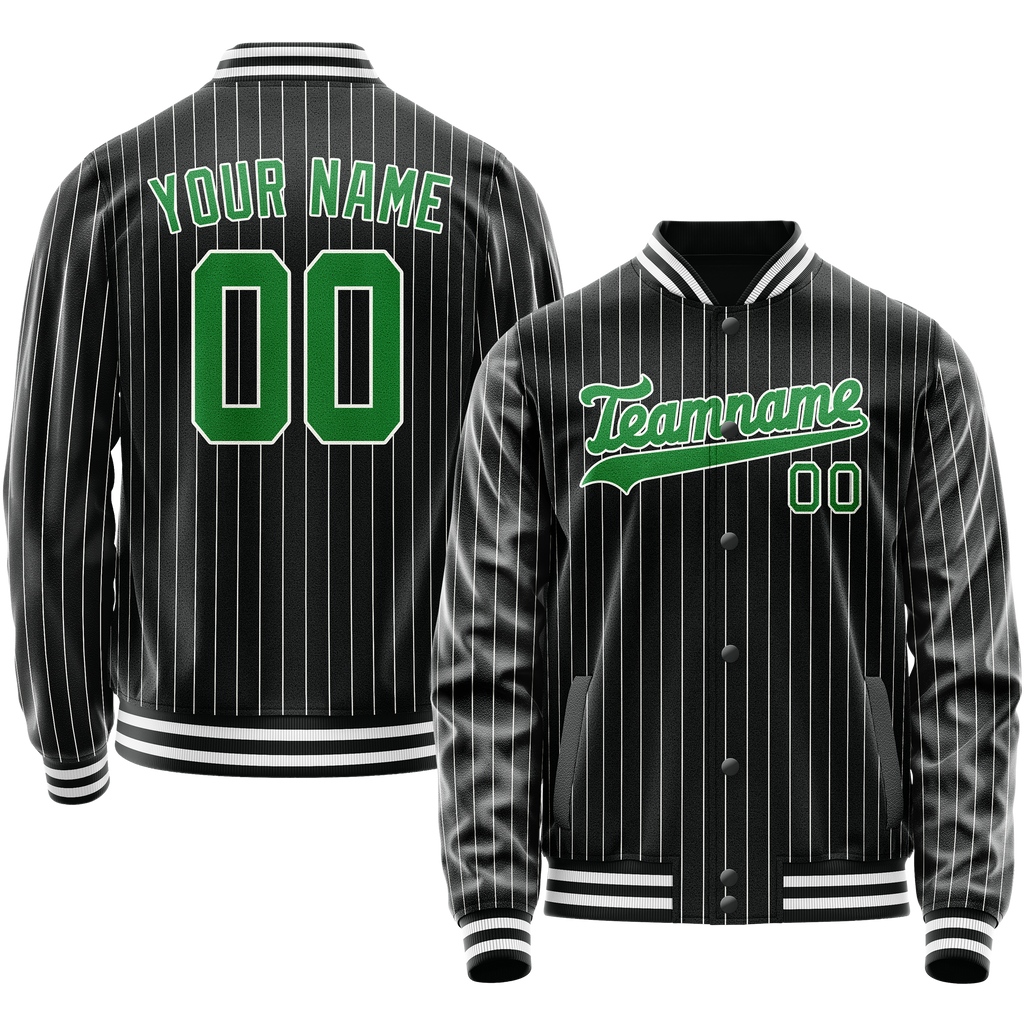 Personalized Black & Neon-Green Gray Pinstripe Varsity Letterman Jacket