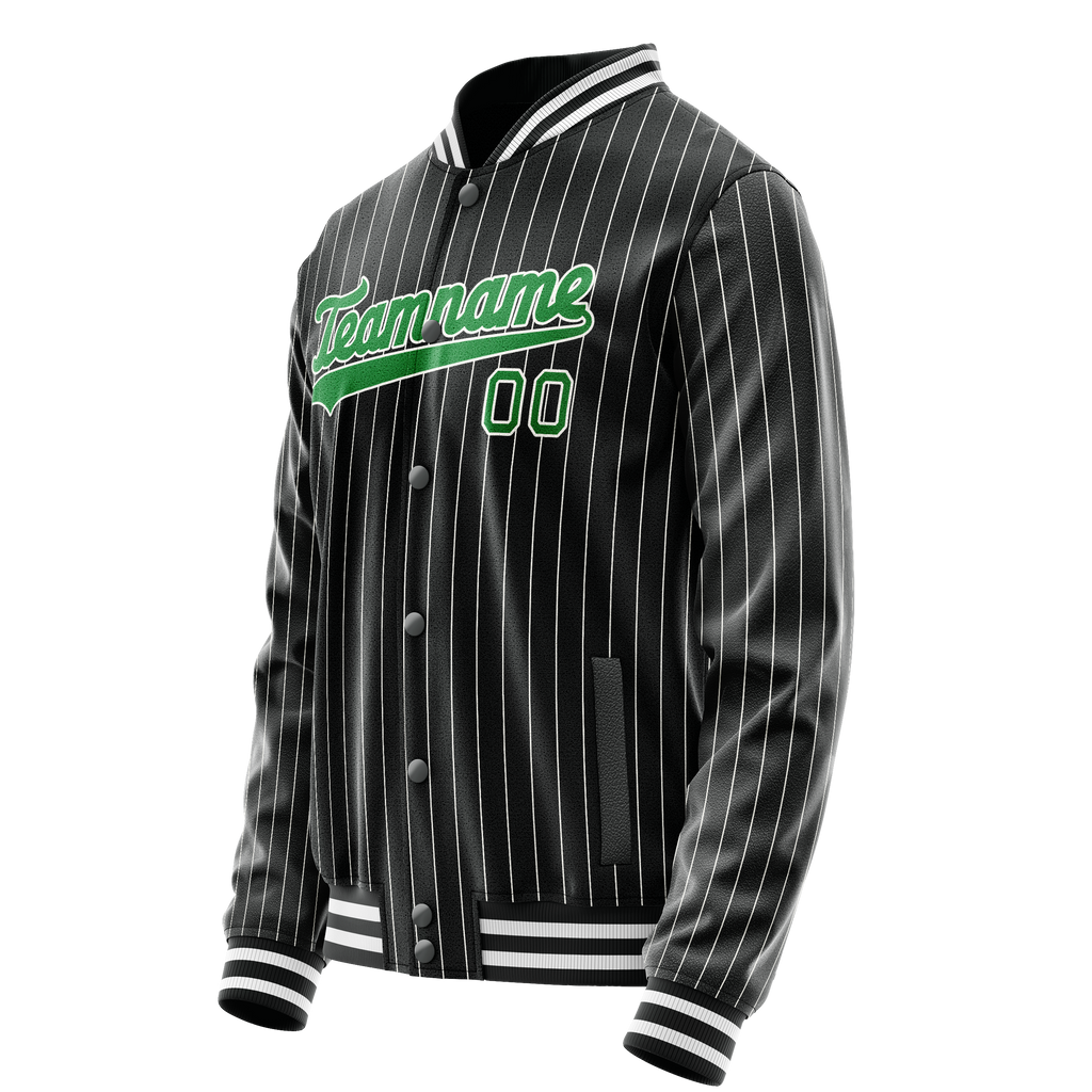 Personalized Black & Neon-Green Gray Pinstripe Varsity Letterman Jacket