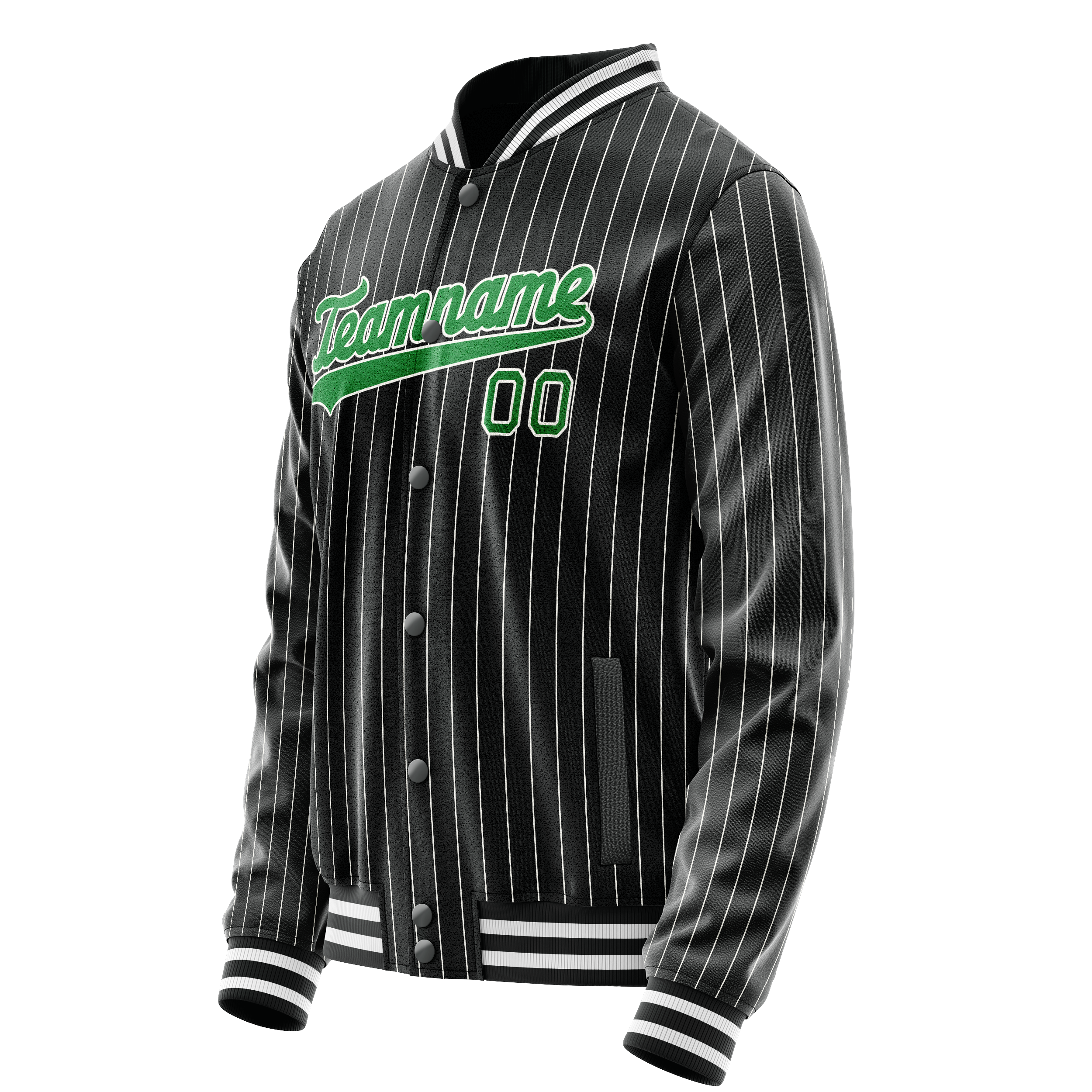 Personalized Black & Neon-Green Gray Pinstripe Varsity Letterman Jacket