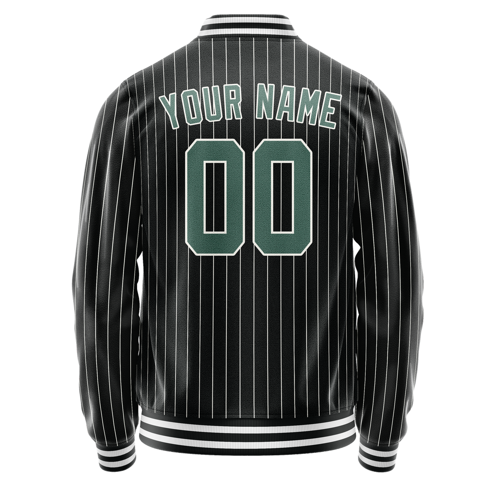 Personalized Black & Teal Gray Pinstripe Varsity Letterman Jacket