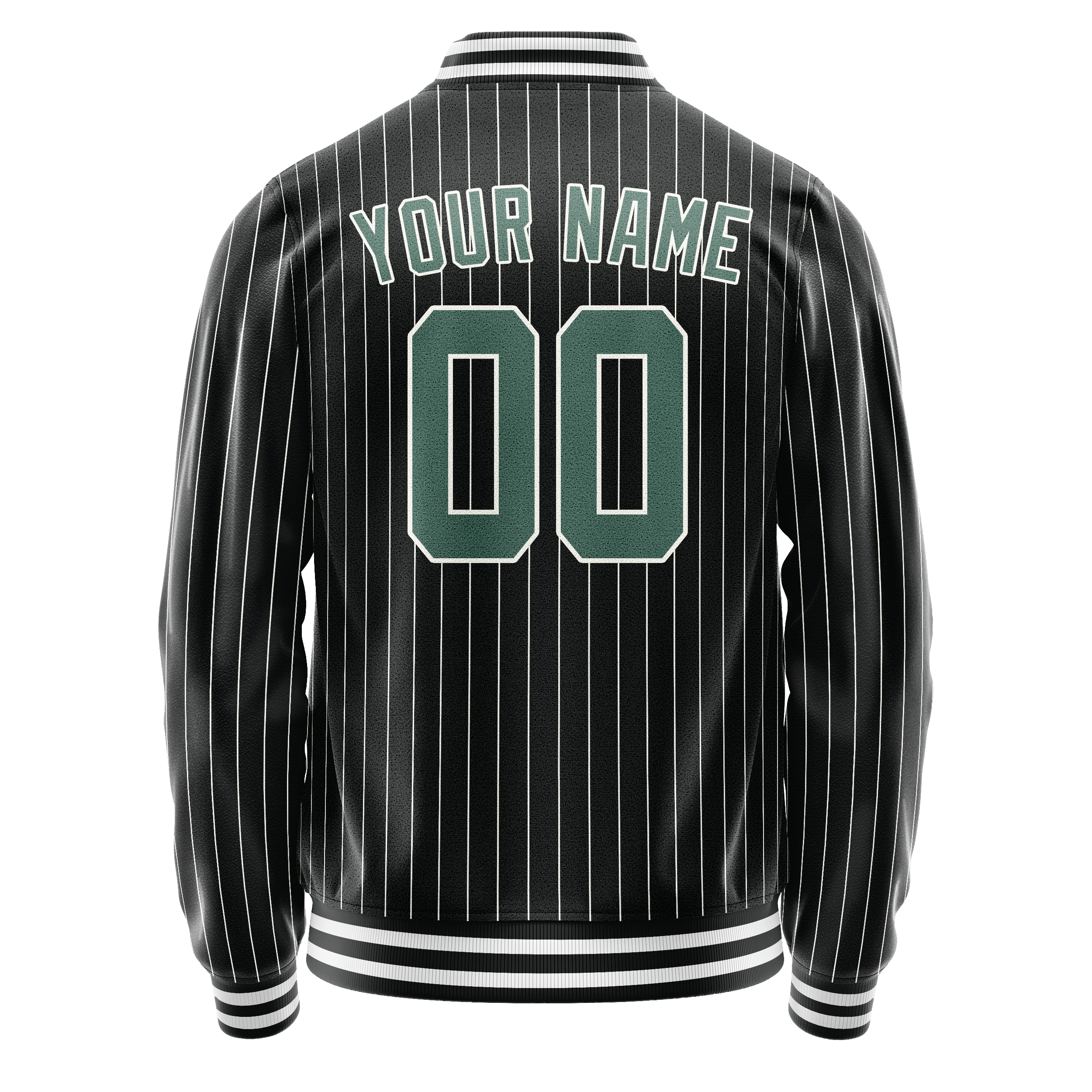 Personalized Black & Teal Gray Pinstripe Varsity Letterman Jacket