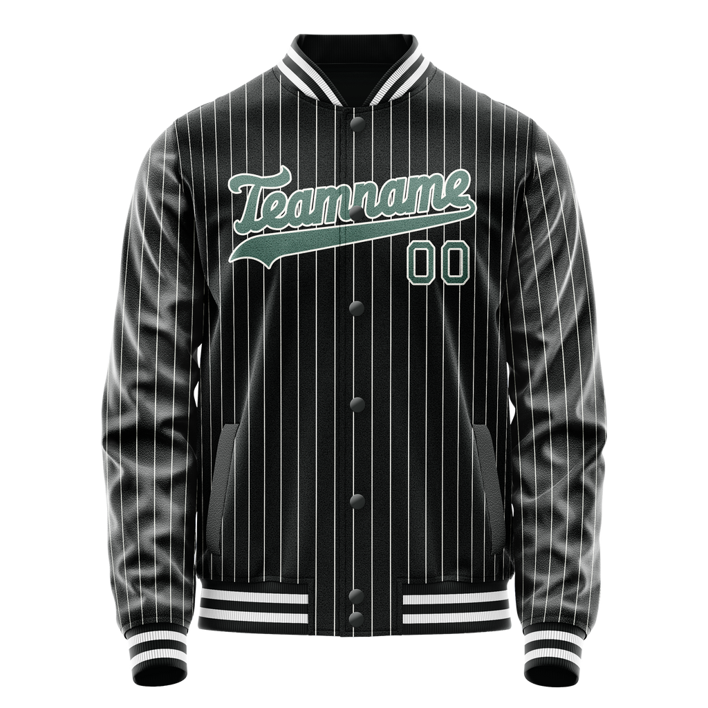 Personalized Black & Teal Gray Pinstripe Varsity Letterman Jacket