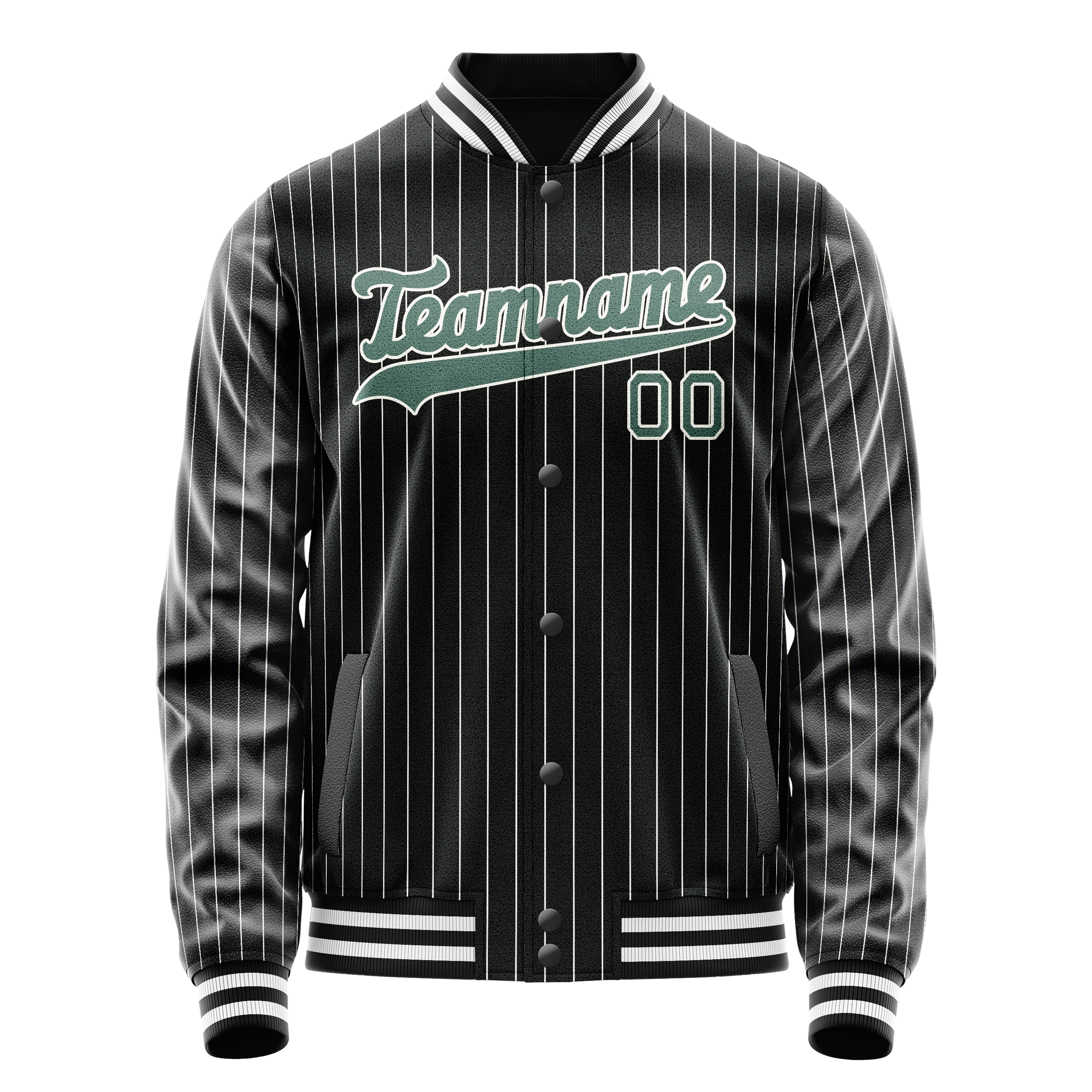 Personalized Black & Teal Gray Pinstripe Varsity Letterman Jacket