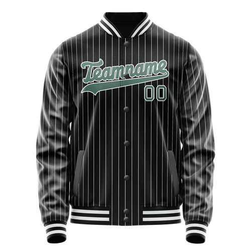 Personalized Black & Teal Gray Pinstripe Varsity Letterman Jacket