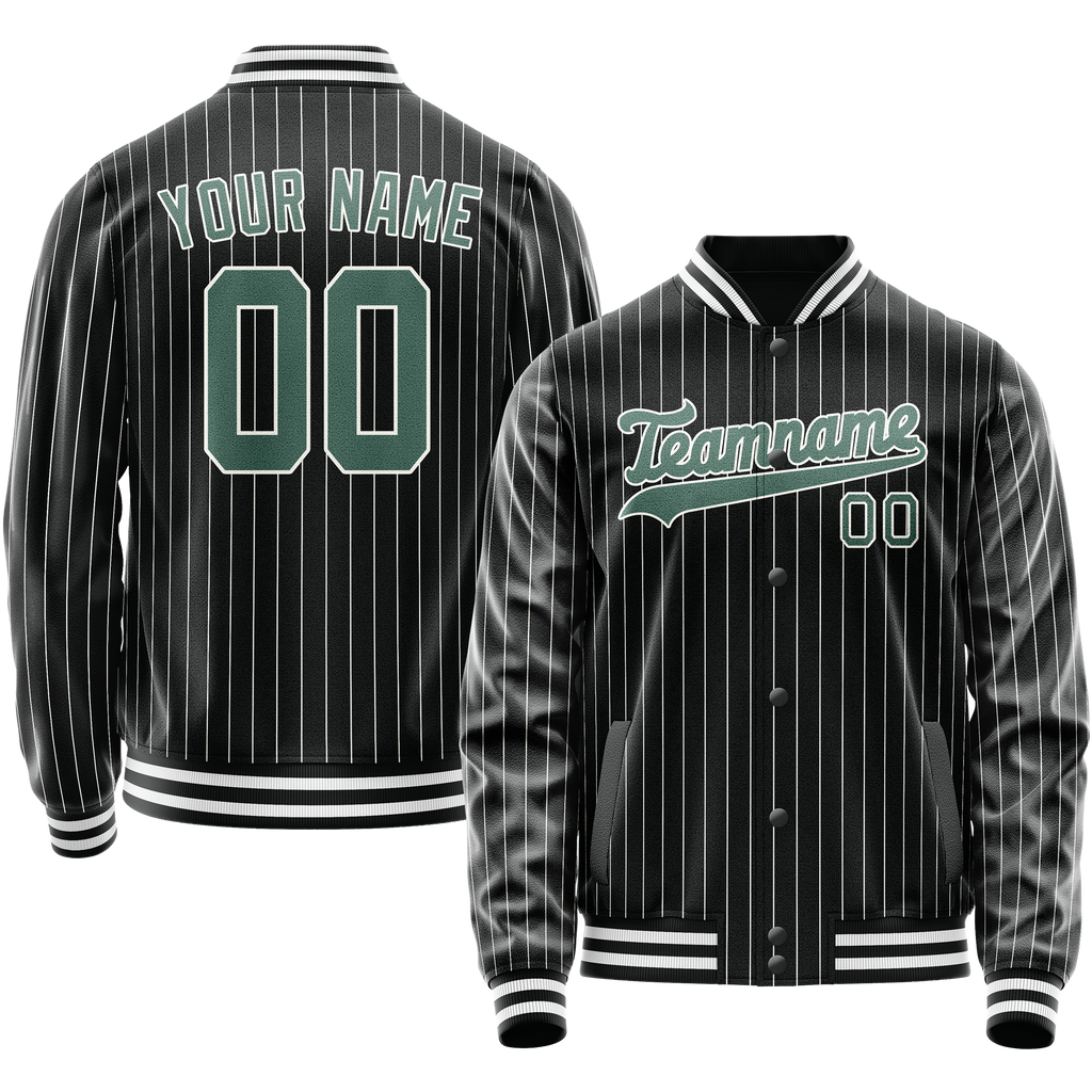 Personalized Black & Teal Gray Pinstripe Varsity Letterman Jacket