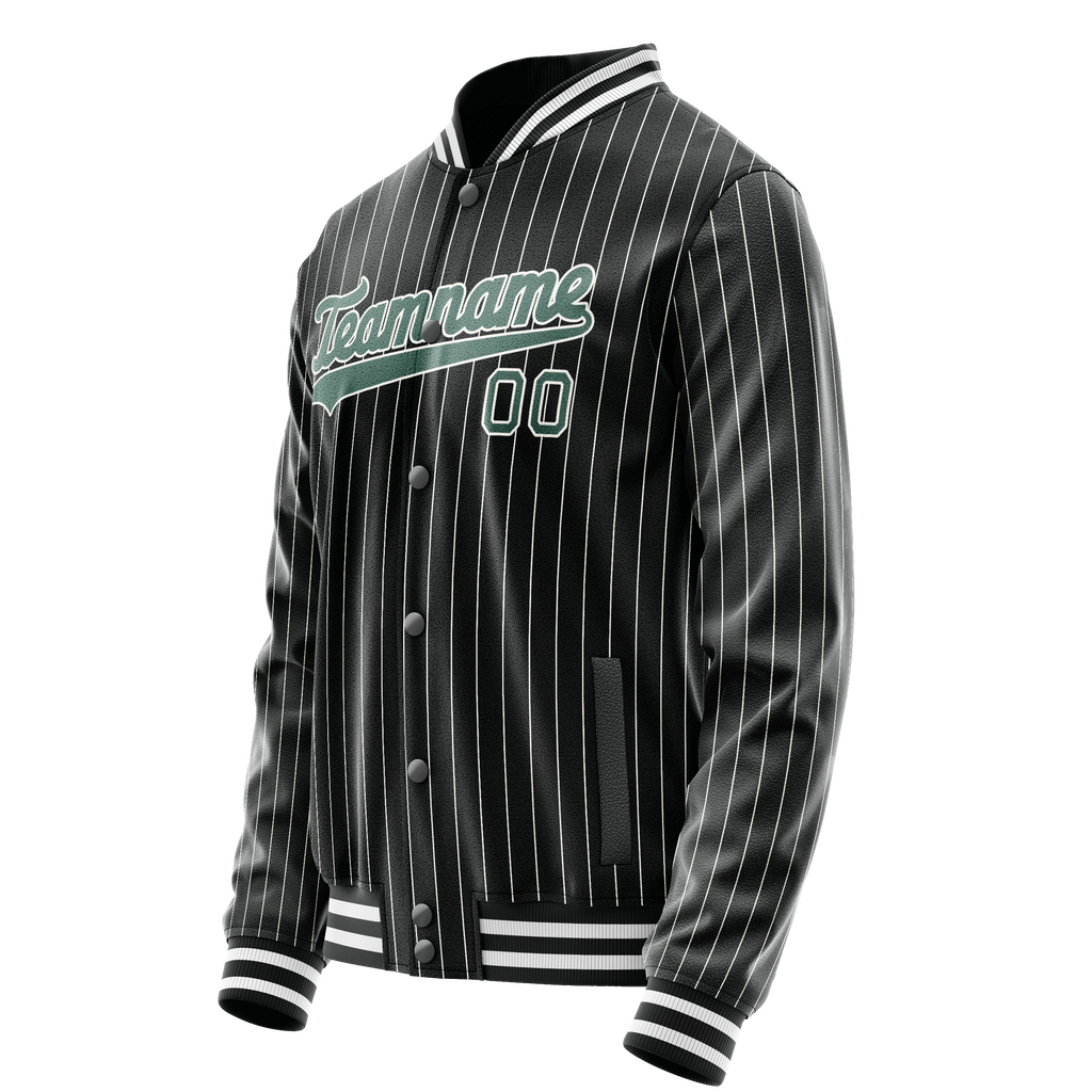 Personalized Black & Teal Gray Pinstripe Varsity Letterman Jacket