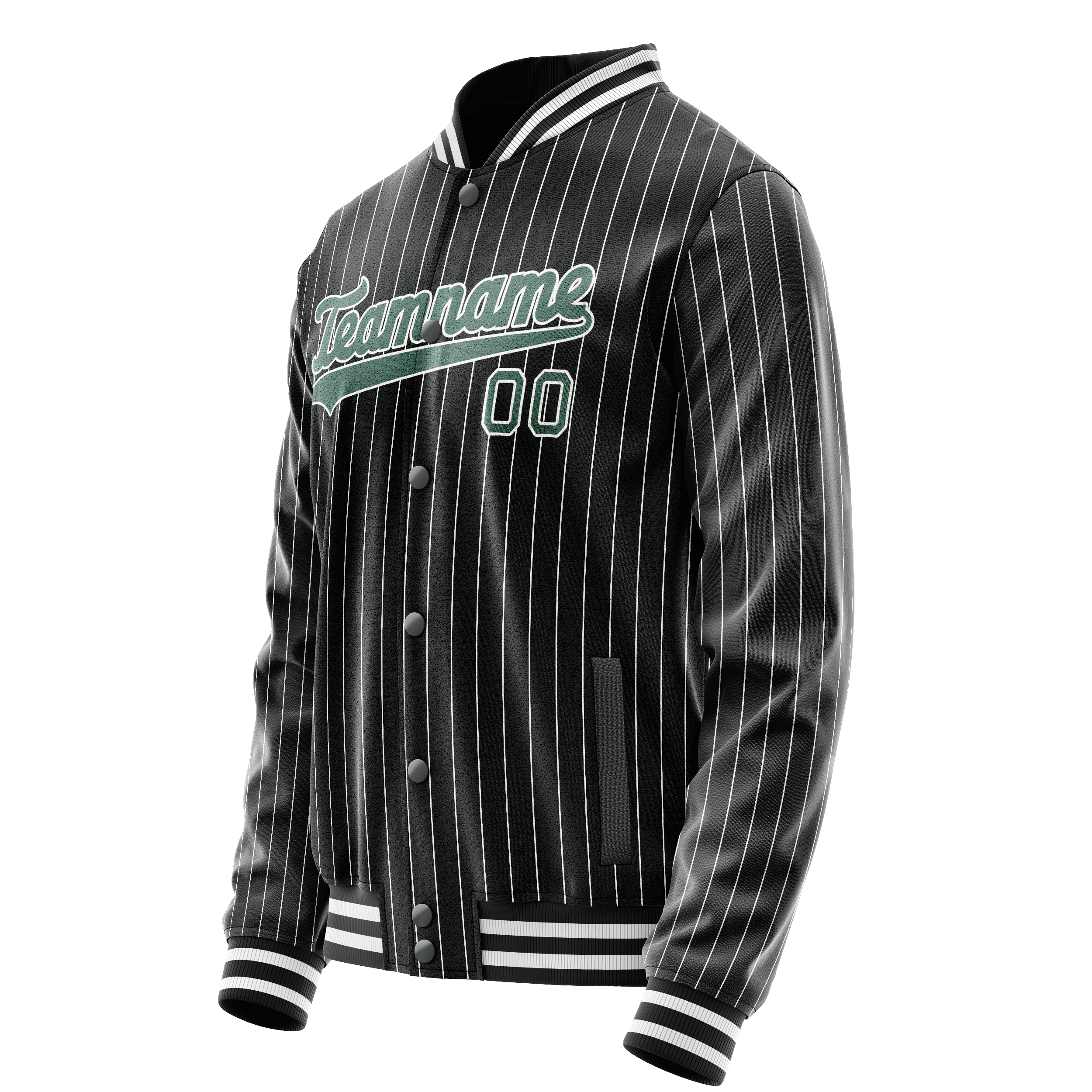 Personalized Black & Teal Gray Pinstripe Varsity Letterman Jacket