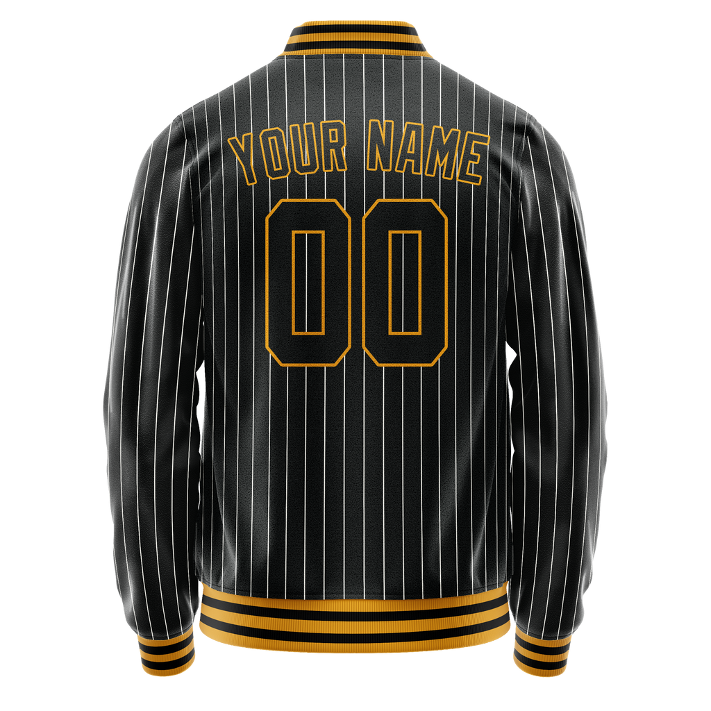 Personalized Black & Gold Gray Pinstripe Varsity Letterman Jacket